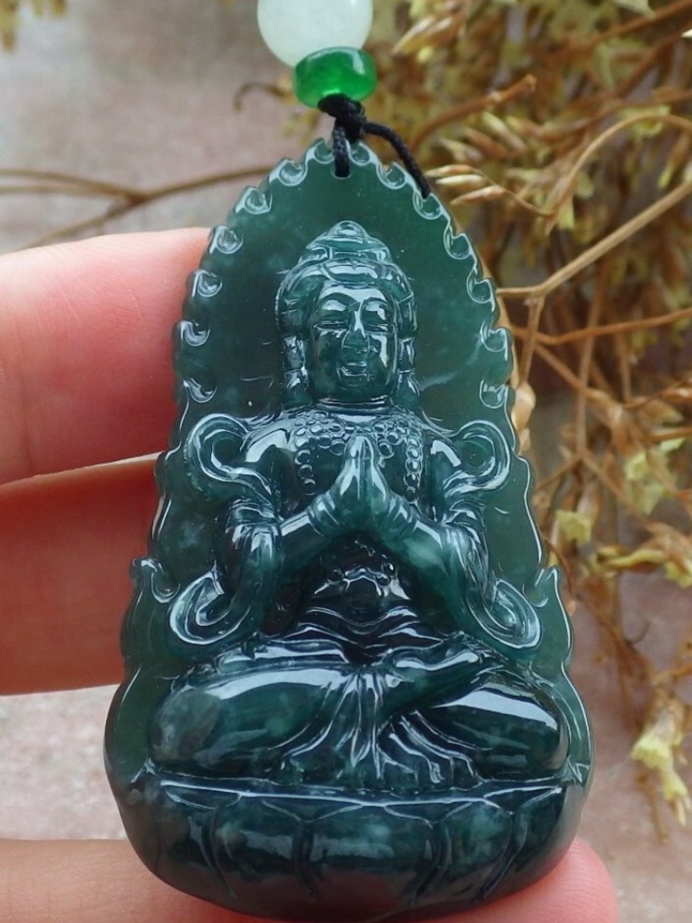 Certificate Jadeite Green Pendant Guanyin Kwan Yin guan yin praying Woman Buddha